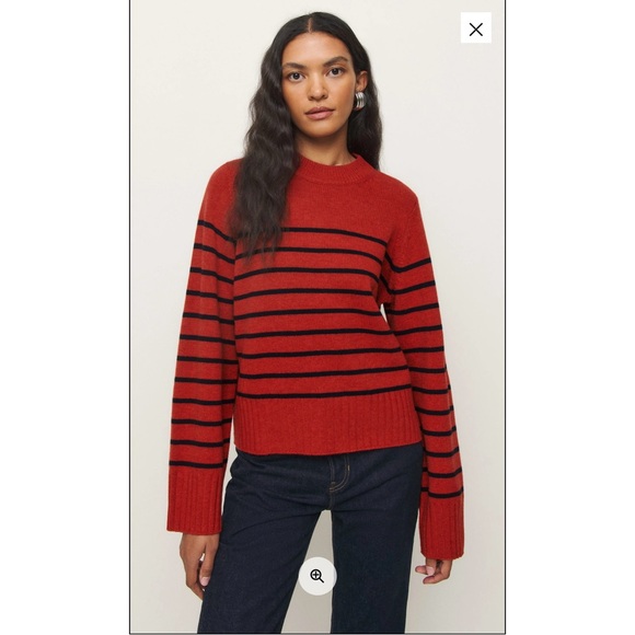 NTW Reformation Red Striped Wool Crew Sweater - Picture 2 of 7